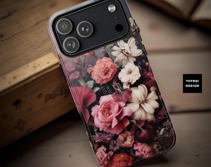 Floral phone case, Smokey flowers grunge vintage iPhone and Samsung models, Gift for Xmas