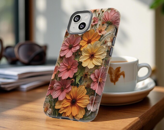 Pretty Phone Cases, Pastel Spring Unique Flower Art, Gift for Her, iPhone 16 15 14 13 12 Samsung S25 S24 S23, Sturdy Tough Protective Cover