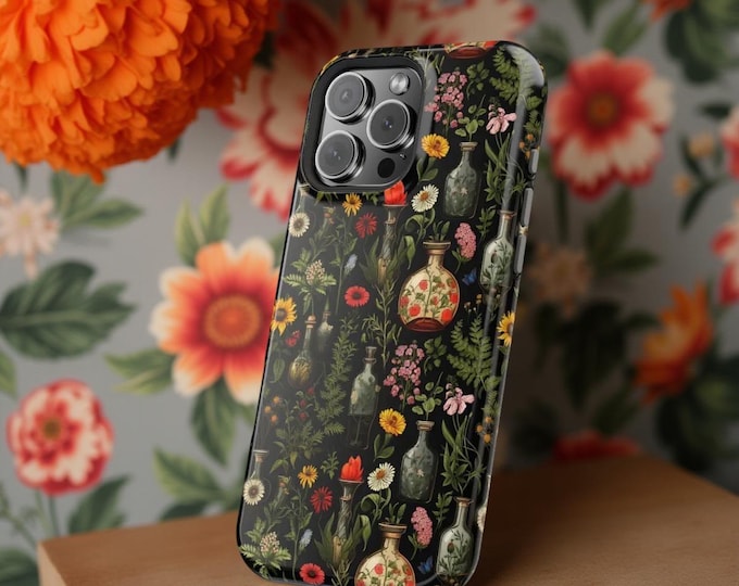 Botanical iPhone Magnetic Tough Case, Leaves Dark Floral Nature Leavea, iPhone 16 15 14 13 Pro Max Plus, Gift for Birthday