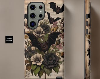 Gothic Bats Flowers Vintage iPhone cases 16 15 14 13 12 11  glossy matte |S25  S24 S23 S22 S21 S20 Plus Ultra