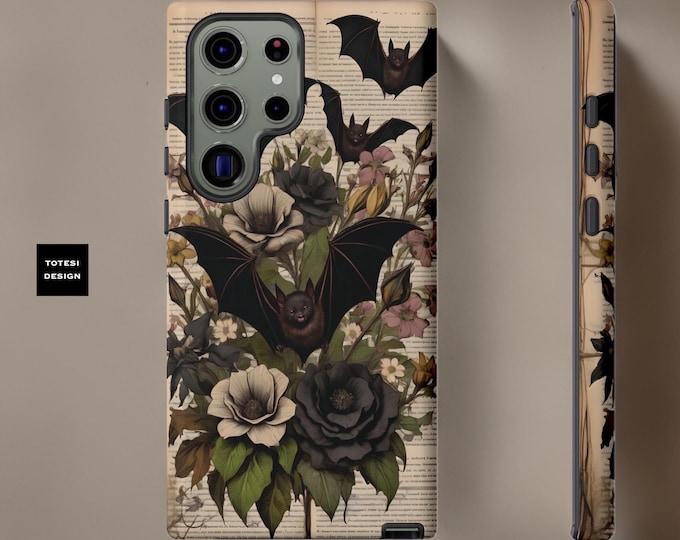 Gothic Bats Flowers Vintage iPhone cases 16 15 14 13 12 11  glossy matte |S25  S24 S23 S22 S21 S20 Plus Ultra