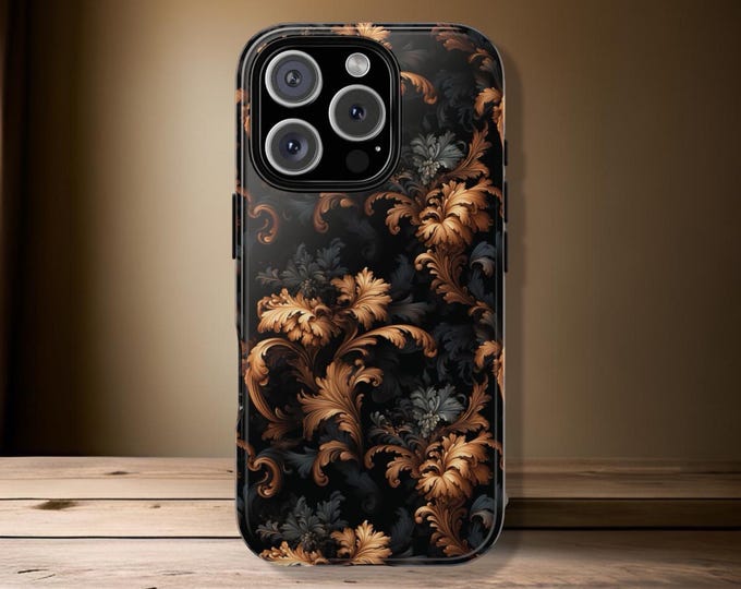 Dark Swirly Fantasy Floral Samsung tough phone cases S25 S24 S23 S22 S21 Plus Ultra  |iPhone sturdy case 16 15 14 13 12 11 Glossy or Matte