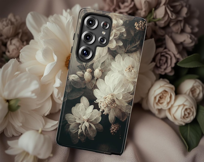 Gothic Romantic Dark Floral iPhone Samsung Google Tough Case 16 15 14 13 12  Plus Pro Max S25 S24 S23 Plus Ultra |Glossy or Matte| Gift Her