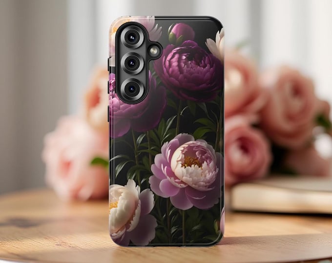 Bold Dark Floral Samsung Galaxy Phone Case S24 S23 S22 S21 Matte or Glossy - Dual layer impact resistant -  Wireless Charge when flat