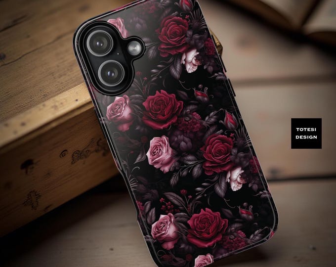 Gothic Black Roses iPhone tough Case: Victorian Floral Tough Dual Layer
