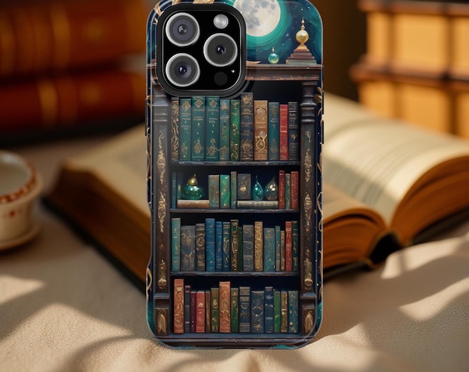 Celestial Magical Green Aesthetic Books Bookshelf iPhone Tough Case | Dual Layer Protection | Fits Various iPhone Models