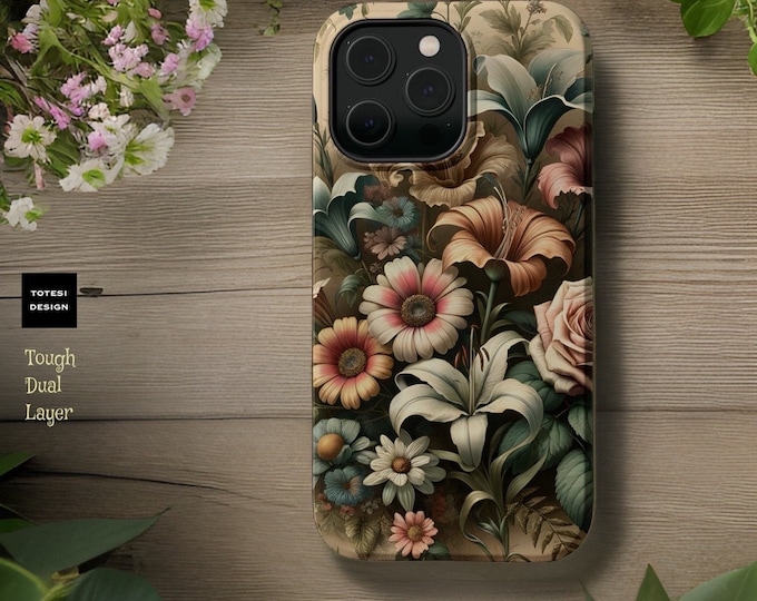 MagSafe Compatible Soft Floral Vintage Art aesthetic iPhone tough case 13 14 15 Pro Max Plus Mini