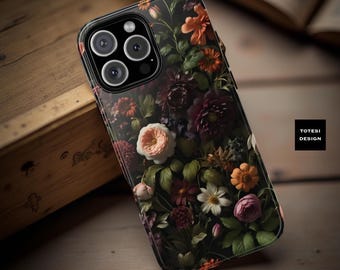 Dark Floral Botanical Phone Case: Impact Resistant, Glossy or Matte