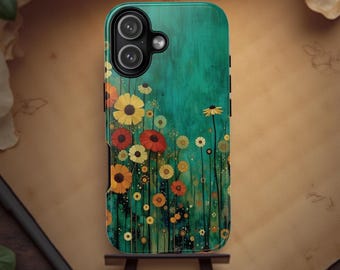 Boho Floral Tough Phone Case: Retro Vintage Style
