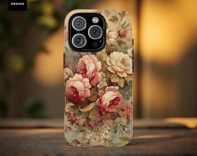 Vintage pastel pretty floral art tough phone case| iPhone 16 15 14 13 12 Pro Max, Pro, Plus, Mini | Samsung S25 S24 S23 S22 Glossy or Matte