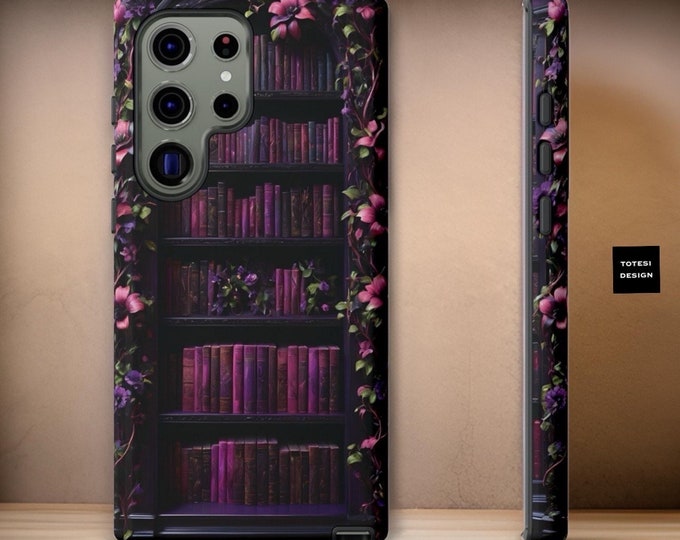 Purple Goth dark academia books floral purple Samsung Galaxy phone cases  | sturdy dual layer | glossy matte | S24 S23 S22 S21 Plus ultra