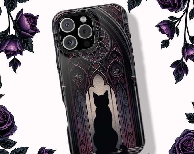Gothic Black Cat iPhone MagSafe Case: Dark Academia Dual Layer