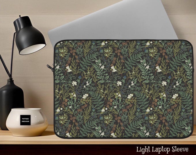 Green nature botanical aesthetic MacBook padded, plush laptop sleeve Plush fleece interior | Sizes 12 13 15 inch sleeve|Whimsical birthday