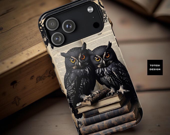 Gothic black owls books MagSafe iPhone tough sturdy case - 13 14 15 16 Pro Max Plus Mini | Glossy Matte | Gift Daughter