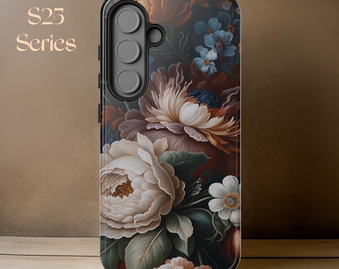 Dark Floral Academia, Samsung case S25 S24 S23 S22,  iPhone 16 15 14 13 12 Tough Case Plus Pro Max | ornamental Victorian Gothic floral