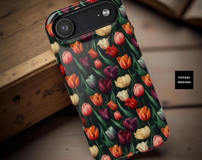 Dark Floral Tulip iPhone Case: MagSafe Compatible, Boho Botanical