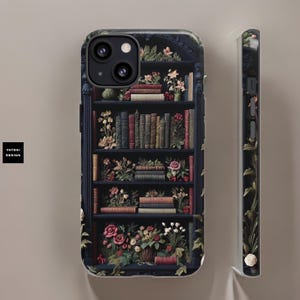 Floral Bookshelf Phone Case: Dark Academia Goth Style