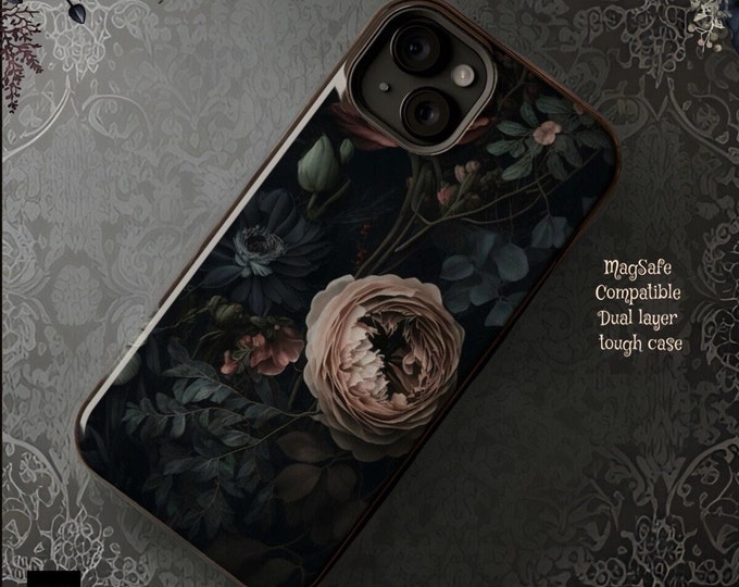 Dark Floral Goth Academia Magnetic  tough case - 13 14 15 Pro Max, Pro, Mini, Plus | Glossy or Matte |