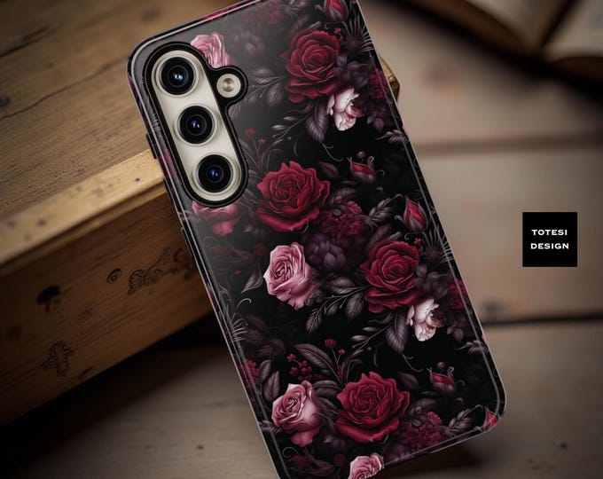 Gothic Black Roses Samsung Phone Case: Victorian Floral Tough Dual Layer