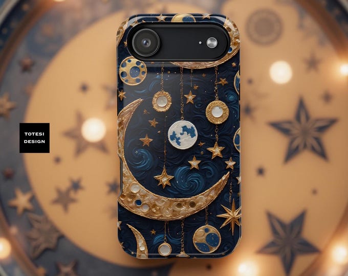 Celestial Magnetic iPhone Cases MagSafe Starry Night Sky Design Moon Blue Glossy or Matte