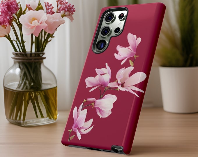 Berry Japanese Floral Samsung Galaxy Tough Case S23 S22 S21 S20 Plus Ultra| iPhone 15 14 13 12 11 Pro Max Plus | Glossy or Matte