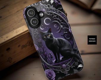Halloween phone cases Gothic Black Cat Phone Case: Celestial Witchy Design, Sturdy Protection