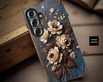Dark Floral Samsung Case: Vintage Flower Art, iPhone 17 16 15 Samsung S25 S24 S23