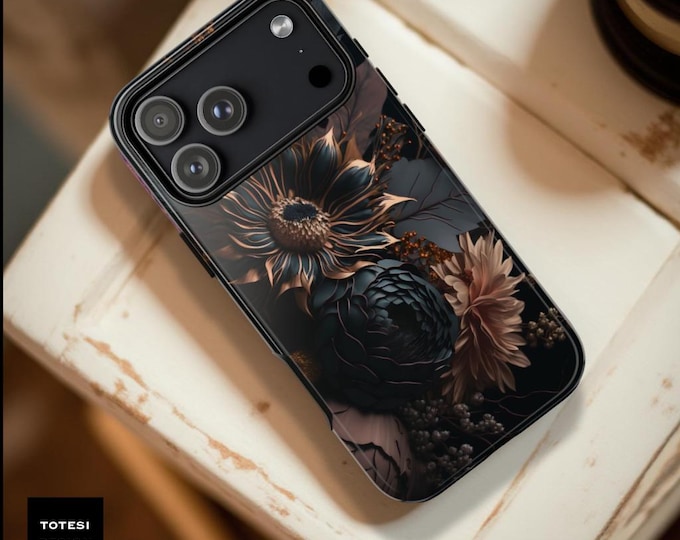 Dark Floral Academia Tough Phone Case: Gothic Style, Glossy or Matte