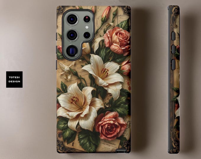 Phone Cases, Vintage Floral iPhone Samsung Art Nouveau Glossy Matte, Birthday Gift Mom Friend, Tough Protective Cover, Unique Custom Case,