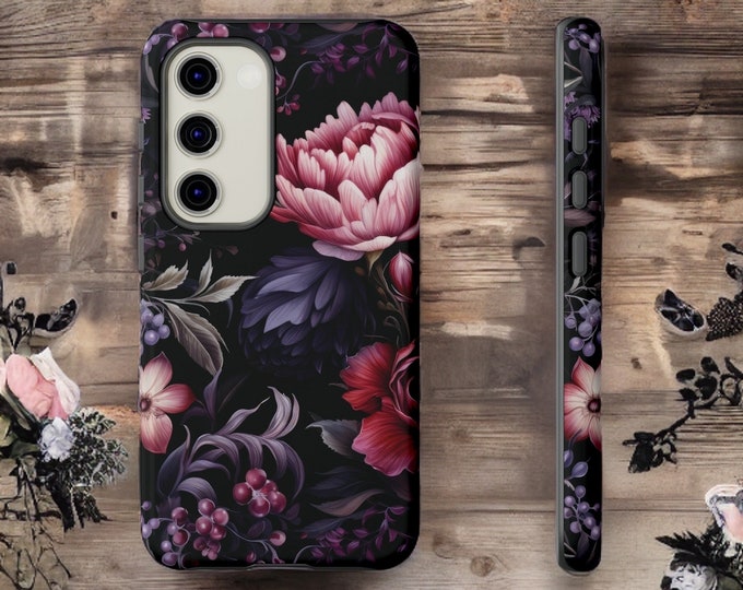 Dark Floral Academia, Samsung Galaxy Tough Case S23 S22 S21 Plus Ultra| ornamental Victorian Gothic floral,Glossy or Matte