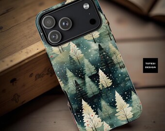 Xmas Watercolor Green iPhone Samsung protective case Nature Forest Christmas Trees