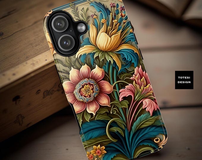 Bold Floral Phone Case: Chic Vintage Design, Glossy or Matte