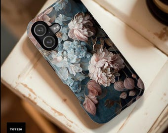 Magnetic Dark Floral iPhone Case, Moody  Tough Cover,  Magsafe Compatible