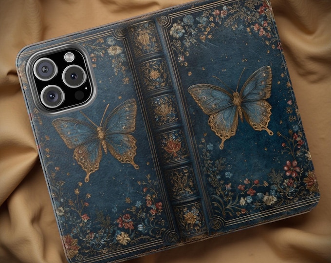 Butterfly Boho Wallet Phone Case, Vintage Bookish Faux Leather Phone  Cardholder Stand