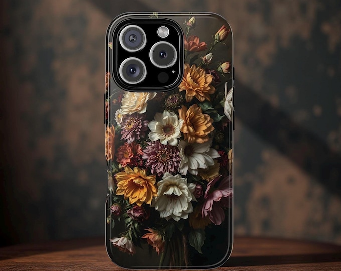 Goth Romantic Dark Floral Academia, iPhone Tough Case 11, 12,13,14 15 16 Pro Max Plus Samsung S25 S24 S23 S22| Gothic Glossy or Matte