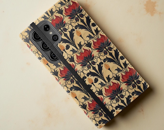 Floral Vintage Style Art Nouveau Phone Cover Wallet Cardholder Stand Faux Leather