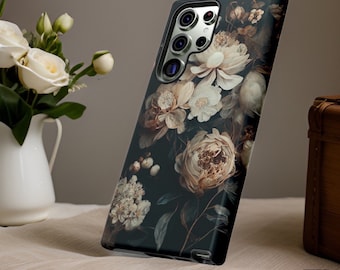 Dark Floral Tough Phone Case: Elegant Gothic Style