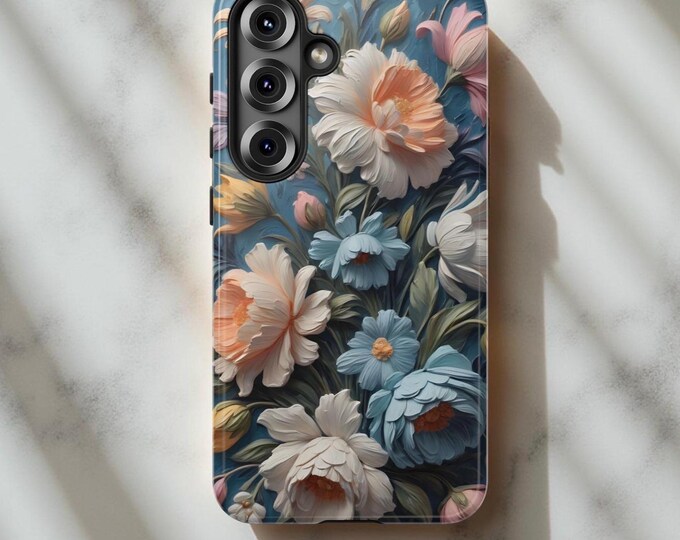 Phone Cases for Women, Floral Bold Blue Art Tough Samsung Galaxy iPhone Matte Glossy, Pastel Unique S24 S23 16 15 14 13 12 11 Pro Max Plus