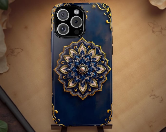 Boho Mandala Dark Blue Flower Vintage weathered style  Phone Case | Impact Resistant, Elegant