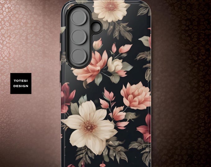 Pretty dark vintage boho floral Samsung Galaxy S25 S24 S23 Plus Ultra  iPhone tough case 16 15 14 13 Pro Max Plus |Glossy Matte