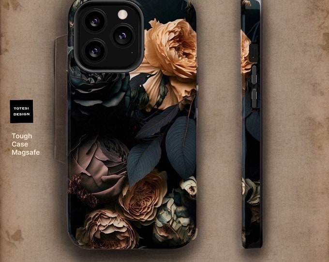 MagSafe Compatible Dark Floral aesthetic iPhone case - MagSafe compatible case- iPhone MagSafe tough case - 13 14 15 Pro Max Plus Mini