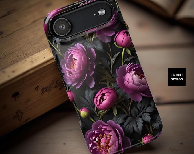 Dark Floral Peonies iPhone Case: MagSafe Compatible, Tough Dual Layer