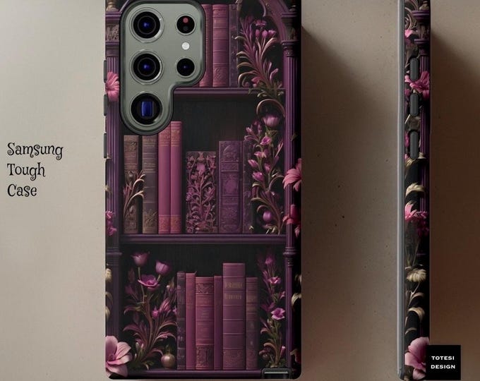 Goth dark academia books floral bookish book nerd iPhone  Samsung, Google, books phone case, 16 15 14 13 12 11 S25 S24 S23 | Gift book worm