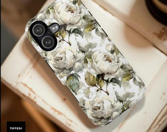 White Watercolor Rose Phone Case | MagSafe Compatible iPhone Samsung