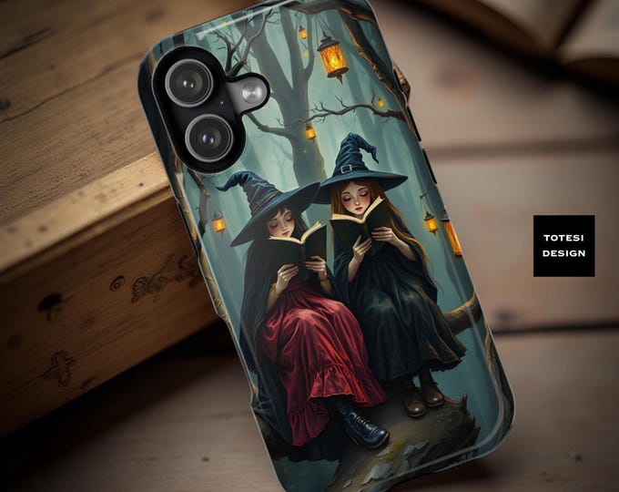 Cute witches Forest MagSafe iPhone 16  tough case Reading Spell Books owls spooky Unique Art 13 14 15 Pro Max Plus Mini | Glossy  Matte