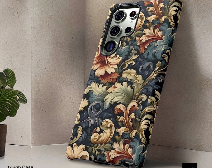 Floral Swirly Vintage Ornamental  Boho  , Samsung Galaxy Tough Case S24 S22 S21 Plus Ultra| iPhone 16 15 14 13 12 11, Google, Glossy Matte