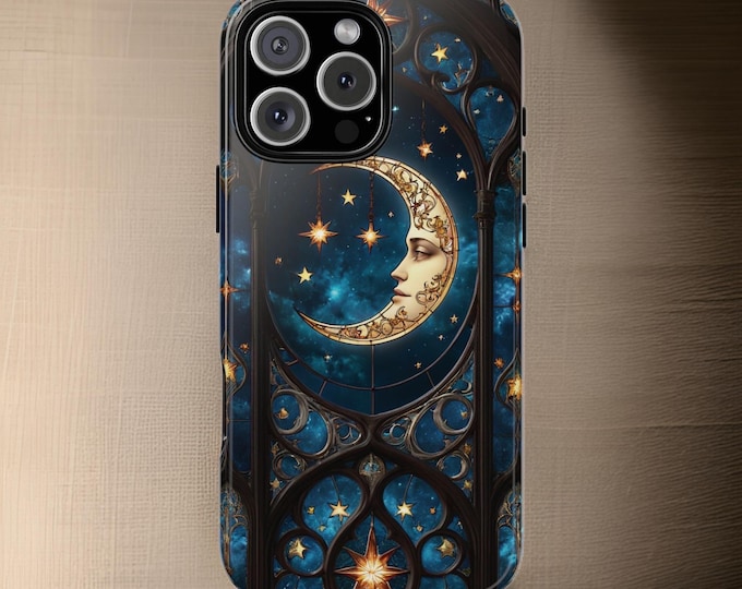 Celestial Fantasy Moon iPhone tough dual layer phone case 16 15 14 13 12 11 Pro Max Plus Dark academia Gothic Witchy Matte Glossy