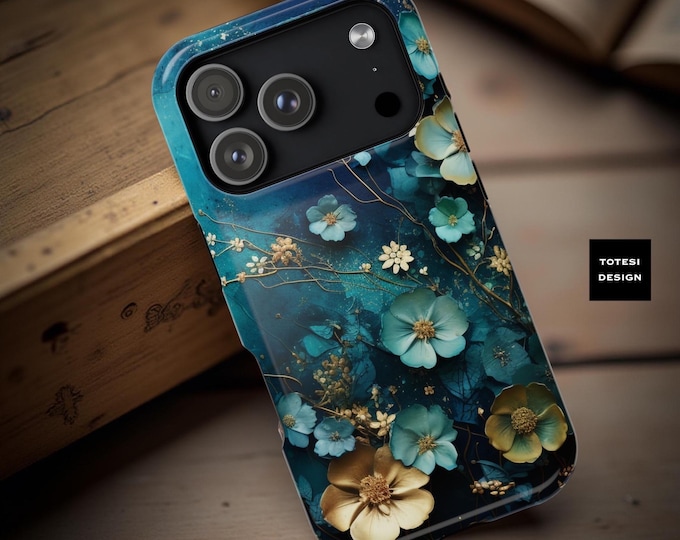 Moody Turquoise Floral MagSafe Comp bohemian aesthetic iPhone case 13 14 15 16 17 Pro Max Plus Air