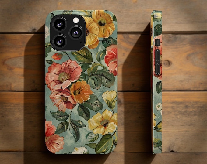 Boho Slim Phone Case, Floral Phone Cover, Flower Pattern Phone Skin, Cute Bohemian Phone Protector, Chic Nature iPhone Case