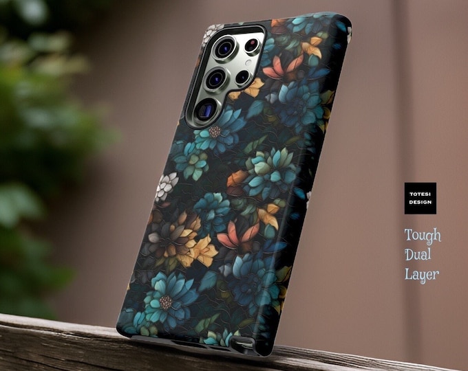 Dark floral Floral Mosaic Aesthetic | Samsung Galaxy Tough Case S24 S23 S22 S21 Plus Ultra| ornamental Victorian Gothic | Glossy or Matte